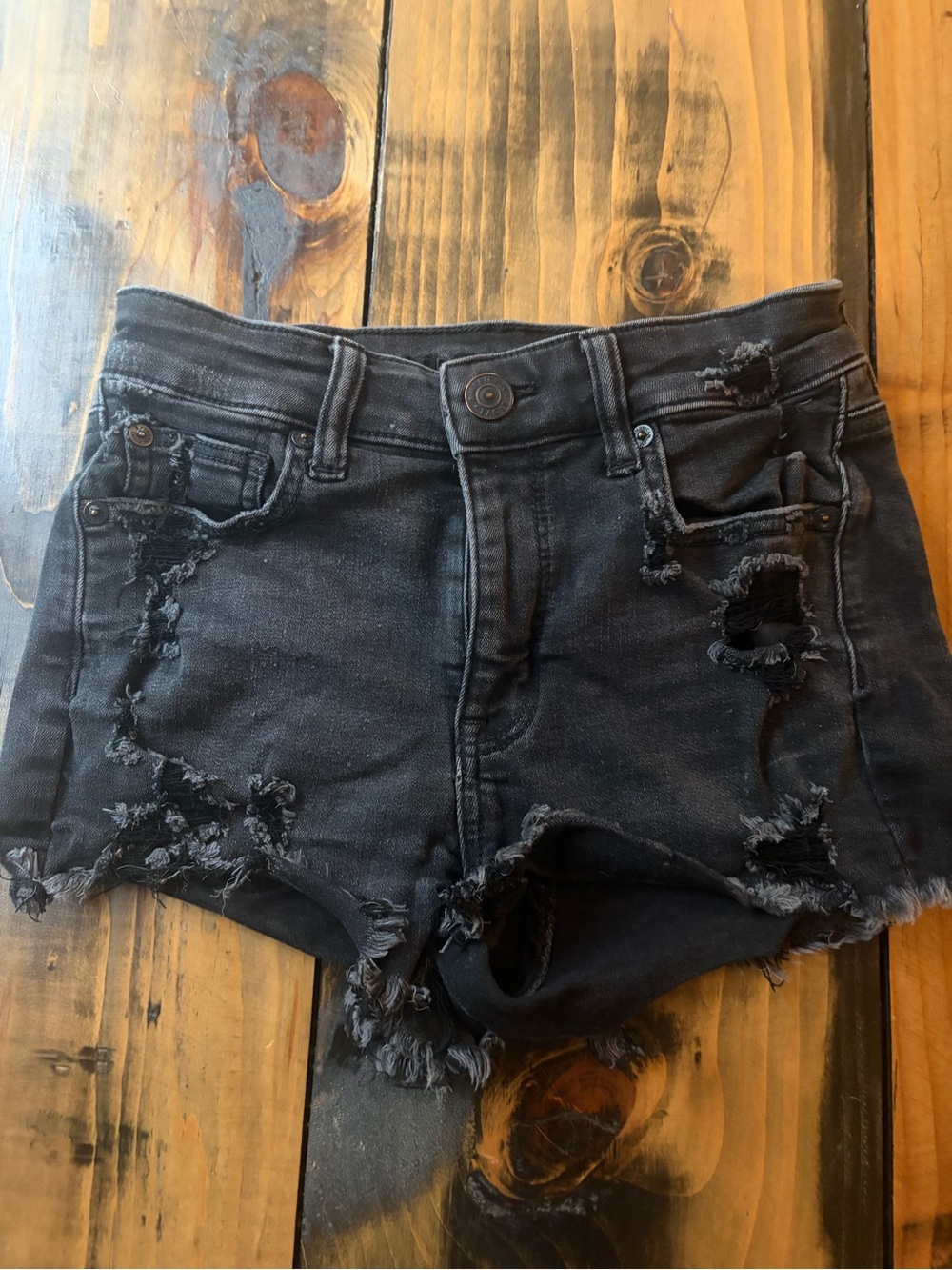 American Eagle Outfitters Black Distressed Denim Shorts
